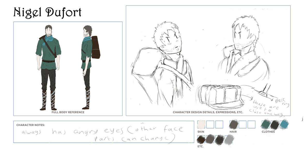 Character design of Nigel Dufort